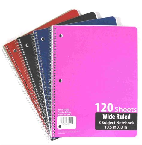Wholesale Bulk Supplies 3 Subject Wide Ruled Notebook