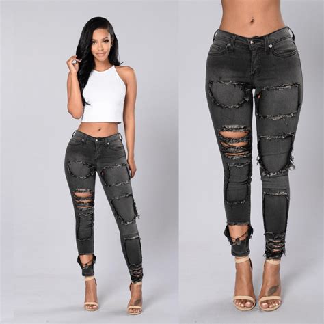 2019 Fashion Hole Ripped Jeans Women Pants Slim Skinny Pencil Denim