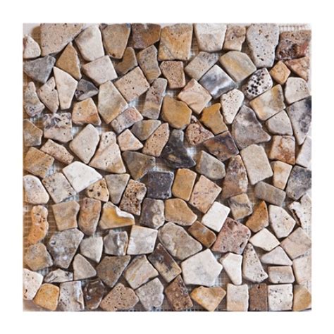 12 In X 12 In River Rock Scabos Tumbled Travertine Mosaic Tile