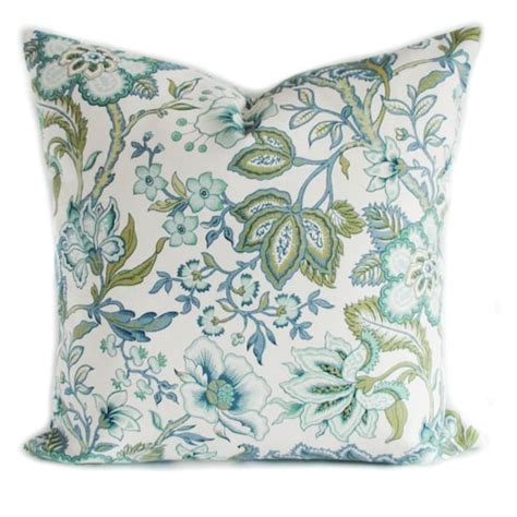 Blue Green Floral Throw Pillow Cover With Zipper Decorative Etsy