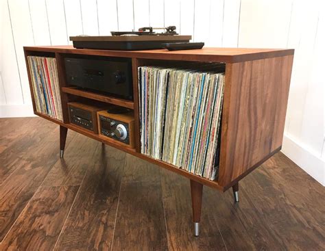 Solid Mahogany Turntable Cabinet With Album Storage Mid Etsy In 2020