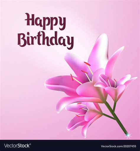 Happy Birthday Greeting Card Postcard With Lily Vector Image