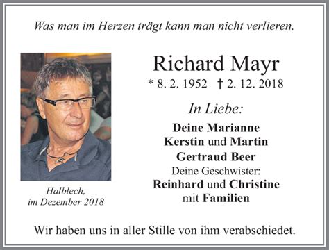 Traueranzeigen Von Richard Mayr Augsburger Allgemeine Zeitung