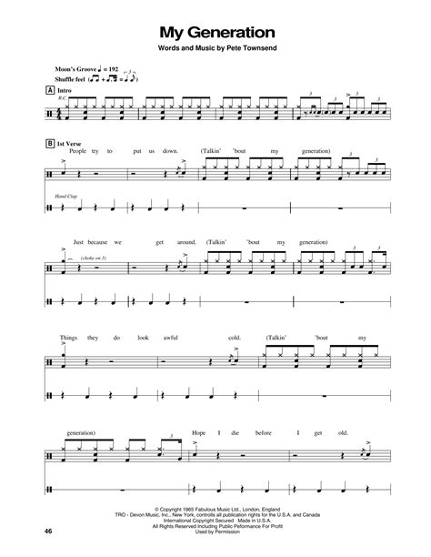 My Generation Sheet Music The Who Drums Transcription