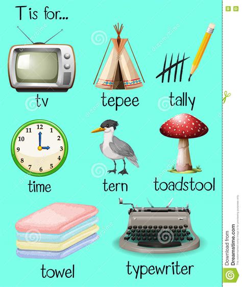Many Words Begin With Letter T Stock Vector Illustration
