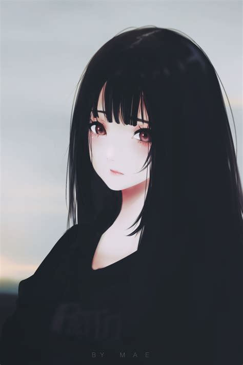 Download 640x960 Anime Girl Black Hair Sad Expression Semi Realistic Wallpapers For Iphone 4