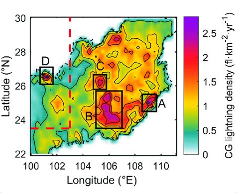 The Spatial Distribution Of Annual Average Lightning Density On The Download Scientific Diagram