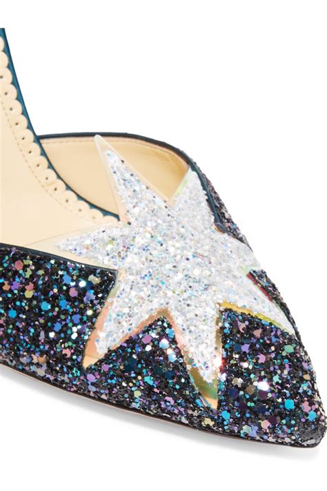 Charlotte Olympia Twilight Princess Satin Trimmed Glittered Leather