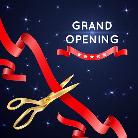 Premium Vector Ribbon Cutting With Scissors Grand Opening Poster