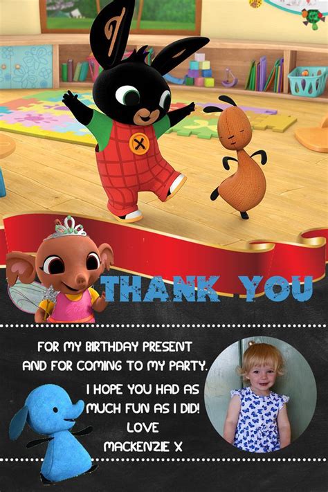 Personalised Photo Bing Bunny Sula Birthday Party Thank You Cards Inc