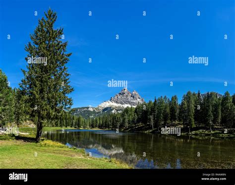 Alpine Lake Antorno Adorno In The Dolomites Italian Alps Stock Photo