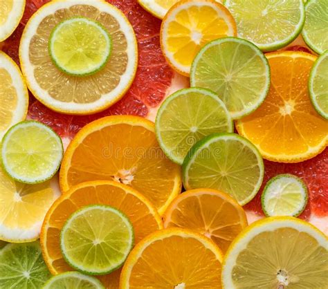 Citrus Fruit Background Sliced Citrus Fruit Close Up Orange Lime