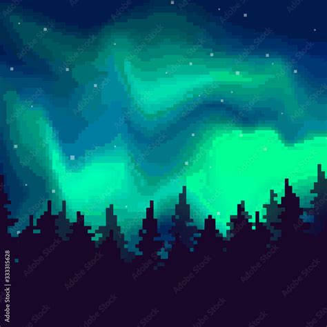 Pixel Art Night Sky Aurora Borealis Northern Lights Effect Pixel