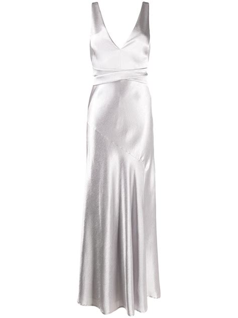 Galvan Metallic Bella Dress In Silver Modesens Met Gala Dresses