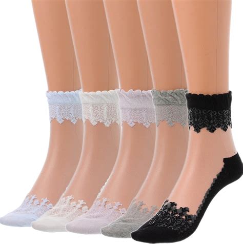 IYOU Women S Sheer Ankle Socks Nude Lace Transparent Mesh Socks Summer Outdoor See Through Socks