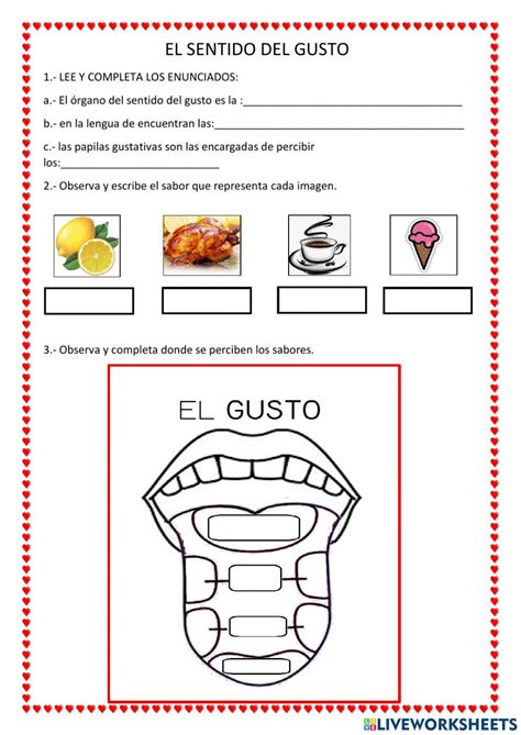 El Gusto Online Exercise Organos De Los Sentidos Sentido Del Gusto