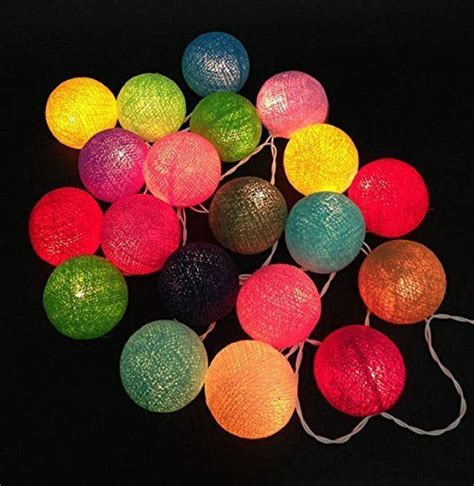 Round Handmade Cotton Ball Led String Lights Multi Color 3m Plug In