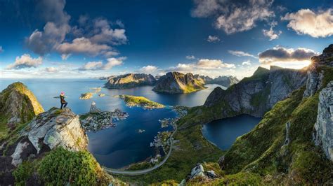 1920x1080 Lofoten Norway Island Cityscape Sea Grass Mountains Clouds