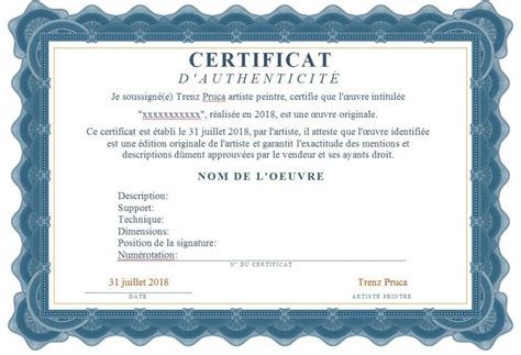 Certificat Dauthenticité Modèle Gratuit ⋆ Nèleh Artiste Peintre