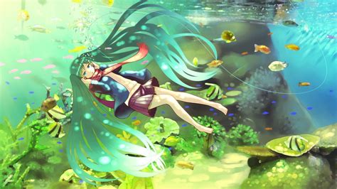 Miku Anime Vocaloid Underwater Fish Wallpaper 1920x1079 282050