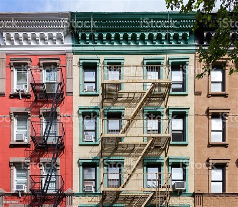 Colorful Old Apartment Buildings In New York City Stock