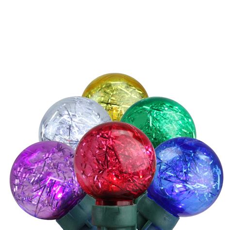 Set of 25 Multi-Color Tinsel Wide Angle LED G30 Globe Christmas Lights ...