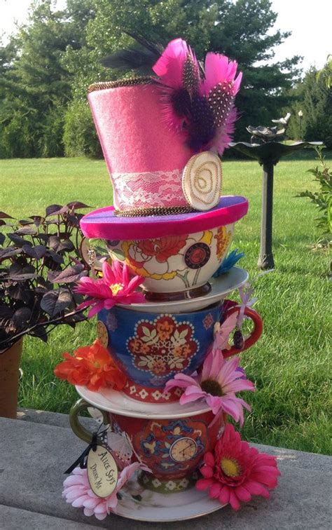 Mad Hatter Oversized Handpainted Stacked Teacup Centerpiece Alic