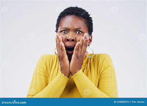 Shock Scared And Portrait Of Woman In A Studio With A Omg Wow Or Wtf