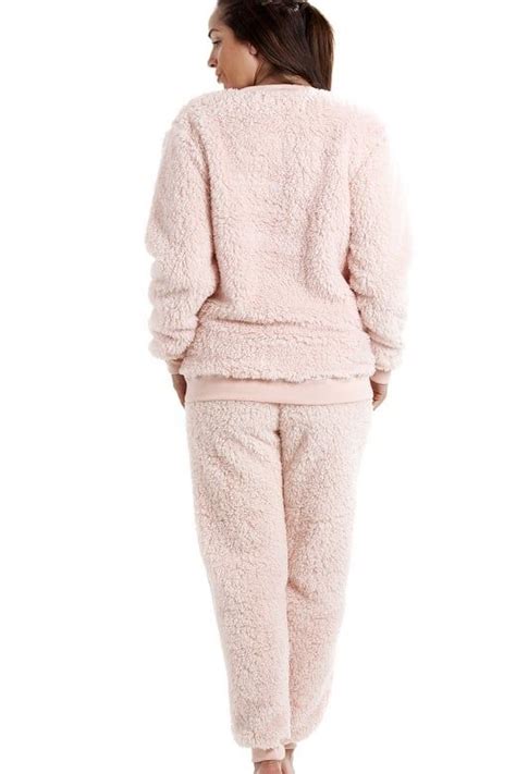 pink soft fluffy bear pyjama set pajama set pajamas pyjamas