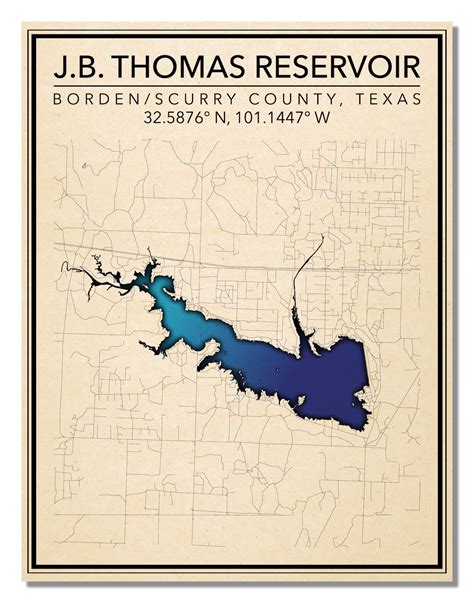 Wall Art Map Print of Lake J B Thomas Borden County Texas | Etsy