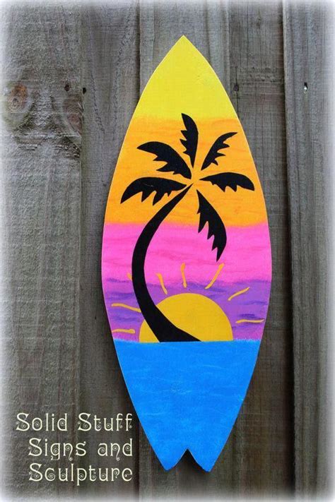 Hand Painted Tropical Sunset Wood Surf Board By Solidstuff On Etsy 27