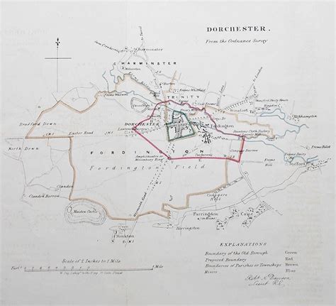 Antique Map Of Dorchester Dorset Dated 1832 Hand Coloured Antique