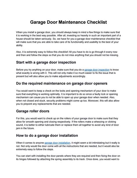 Garage Door Maintenance Checklist By John Adam Issuu