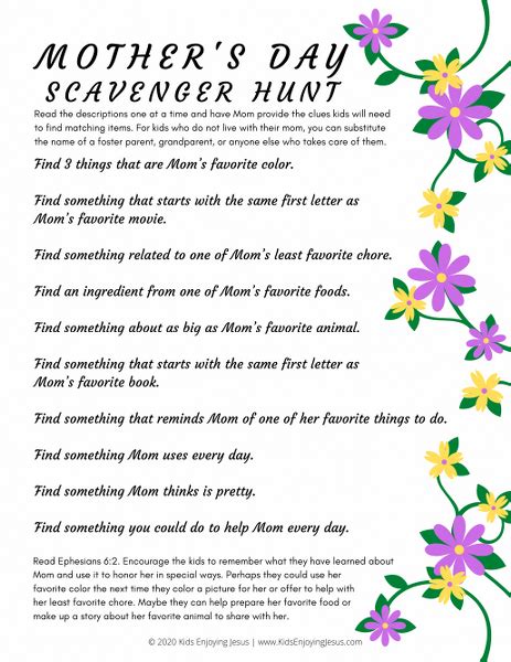 Check spelling or type a new query. Mother's Day Scavenger Hunt - Kids Enjoying Jesus