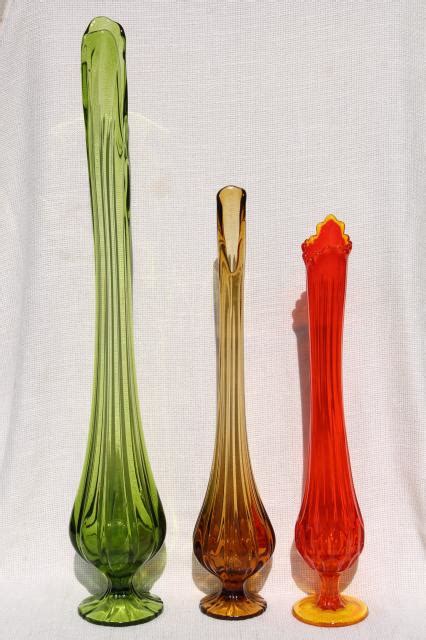 mcm vintage art glass vases tall mod vase collection in amber orange green glass