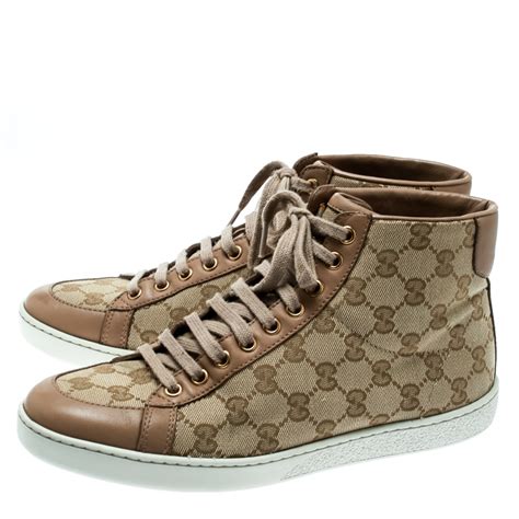 Gucci Beige Gg Canvas With Leather Trim High Top Sneakers Size 38 Gucci