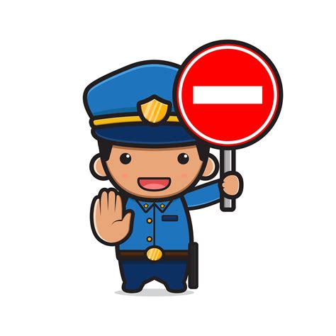 Niedliche Polizei Hält Stoppschild Cartoon Symbol Illustration 3124802