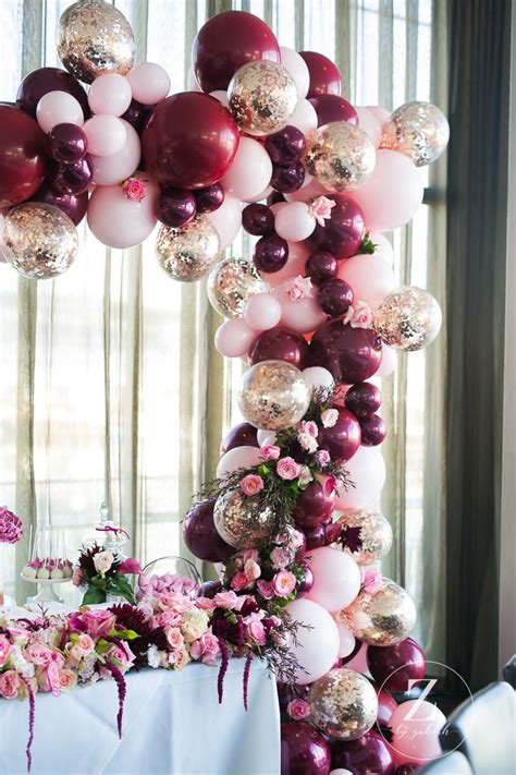 Gorgeous Balloon Arch In Pink Gold And Burgundy Wedding Balloons