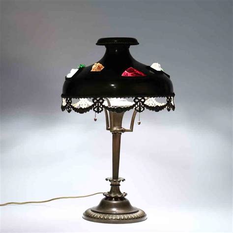 Austrian Art Nouveau Brass Jeweled Table Lamp