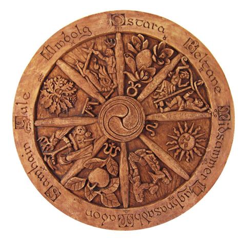 This Stunning Large Wheel Of The Year Plaque In Wood Finish Depicts The
