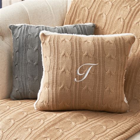 Embroidered Initial Cable Knit Pillow Sham | GiftsForYouNow
