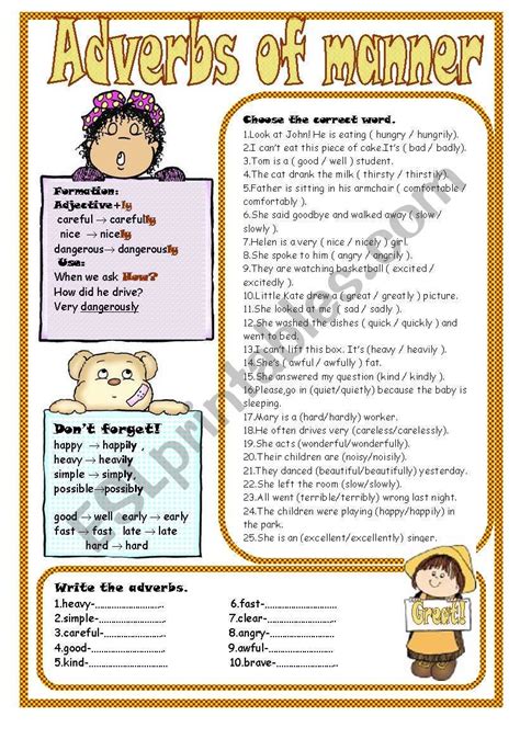 A Worksheet On Adverbs Of Manner Formation And Usage BW Version And