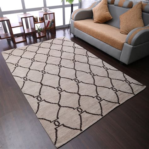 Rugsotic Carpets Hand Knotted Woolen 9 X 12 Geometric Area Rug Beige