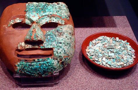 Pic 7 Model Of Aztec Ceramic Mask Half Covered With Turquoise Mosaic