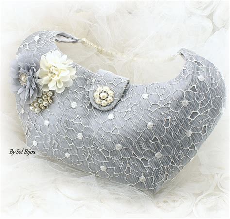 Silver Wedding Purse Gray Ivory Wedding Handbag Lace Purse Etsy
