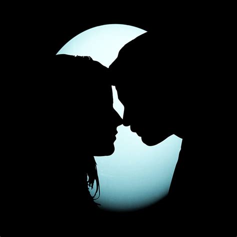 Couple Silhouette Together Romantic Moon Black Background