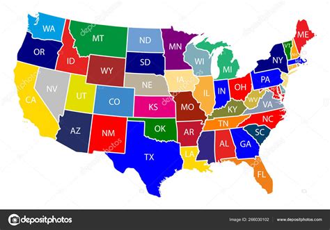 Map Of The United States Of America With Colorful States With Name