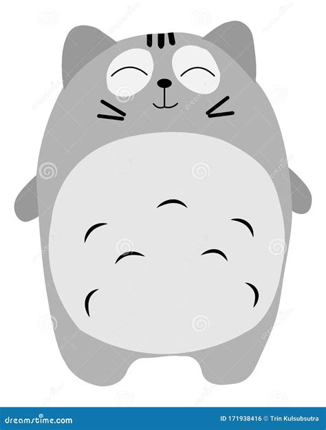 Cartoon Gray Fat Cat Smiling On A White Background Stock Vector