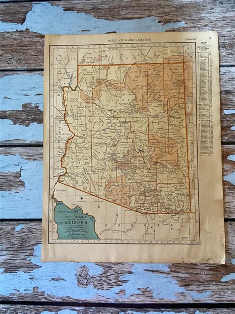 1937 Arizona Map Old State Map Of Arizona Antique Historical Etsy