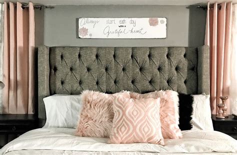 Maybe you would like to learn more about one of these? Master bedroom. King size Tufted wing back bed. Blush ...
